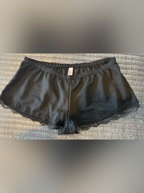 Victoria's Secret Black Satin-Look Lace Trim Pajama Shorts